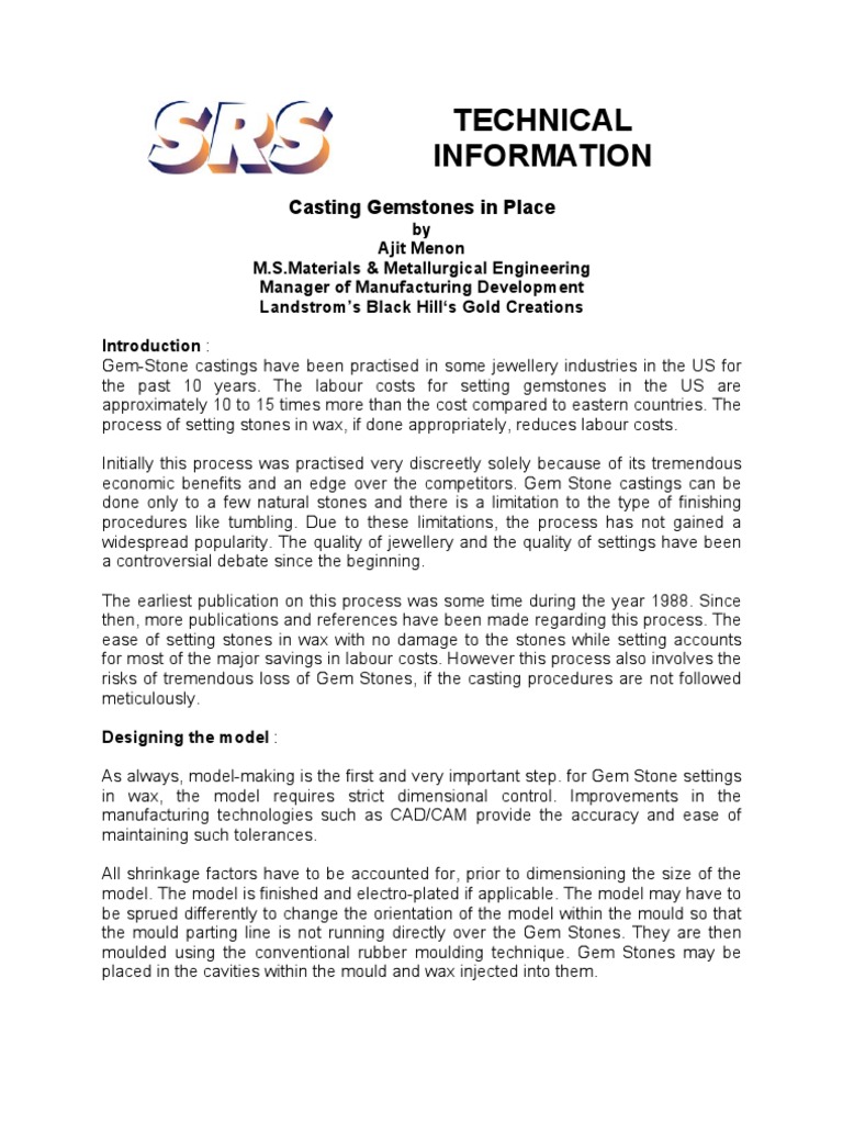 Casting Gemstones in Place by Ajit Menon Download Free PDF Casting