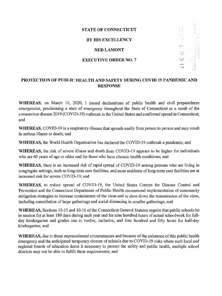 State of Connecticut by His Excellency Ned Lamont Executive Order No