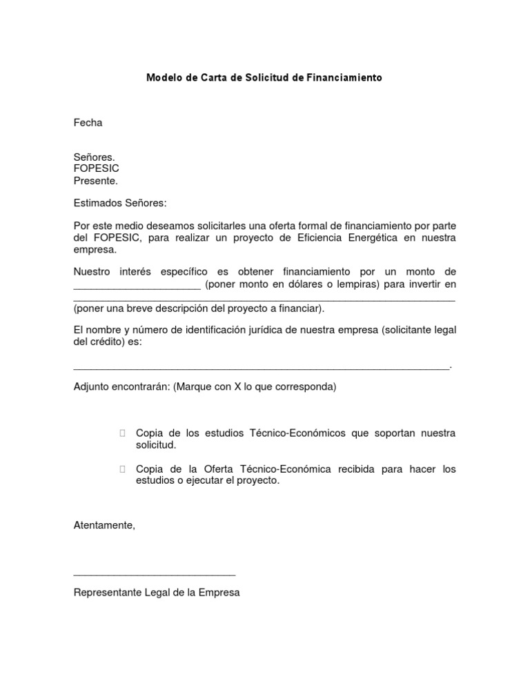02 Modelo De Carta De Solicitud De Financiamiento Pdf Economias Business