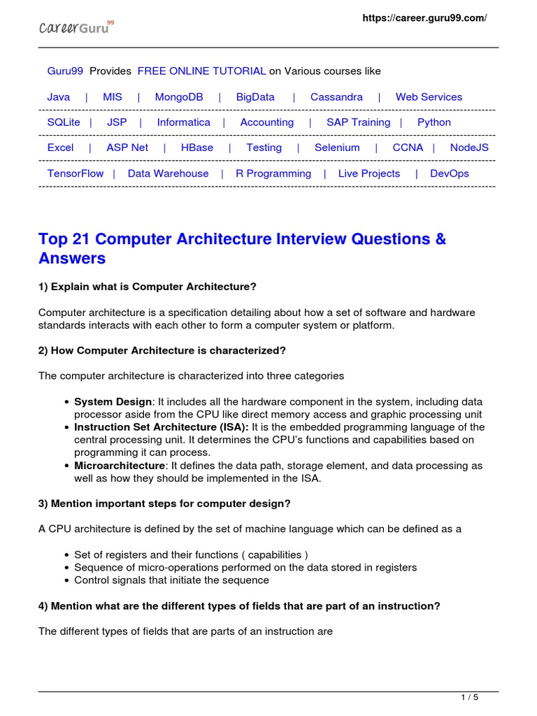 Top 21 Computer Architecture Interview Questions & Answers PDF