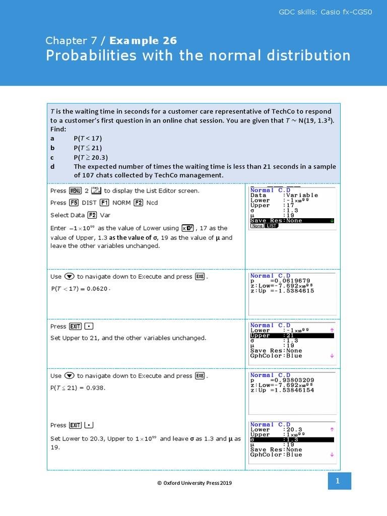 Probabilities With The Normal Distribution: Chapter 7 / Example 26 | PDF
