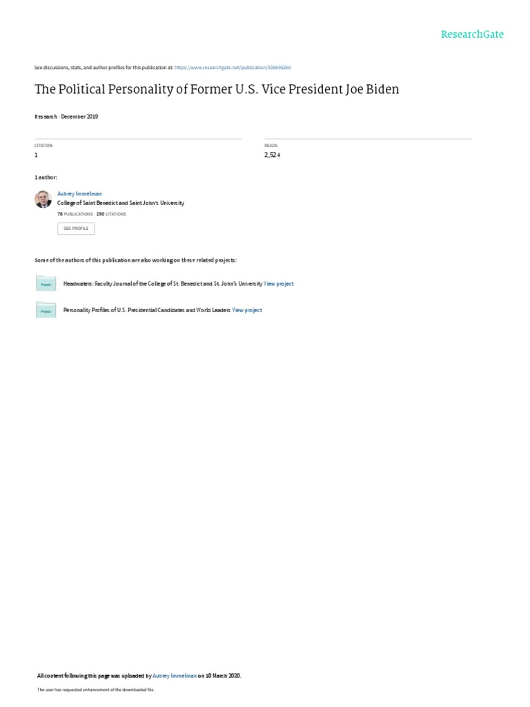 The Political Personality of Former U.S. Vice President Joe Biden | PDF ...