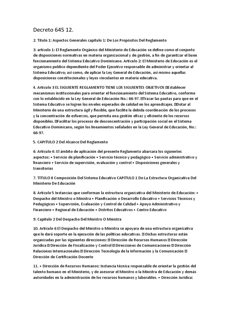 Reglamento Orgánico del Ministerio de Educación | PDF | Planificación ...