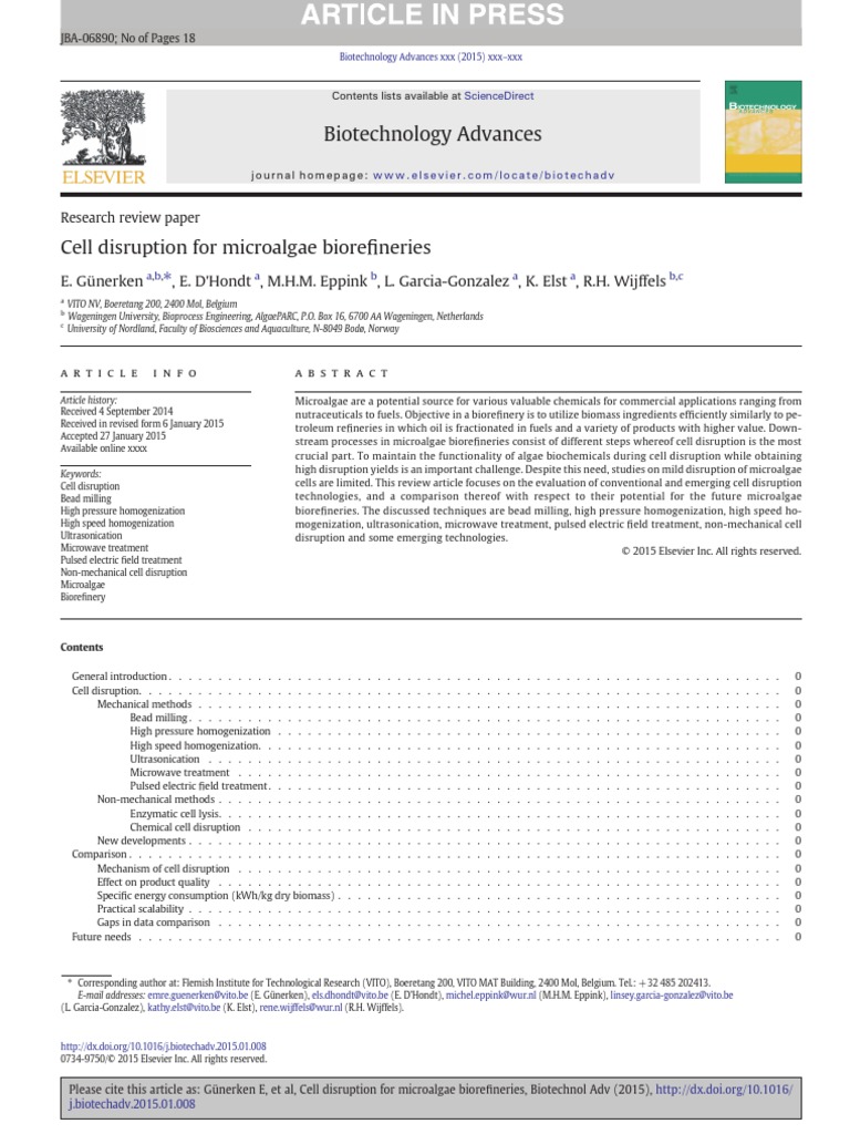 Cell DIsruption For Microalgae Biorefine | PDF | Biorefinery | Chemistry