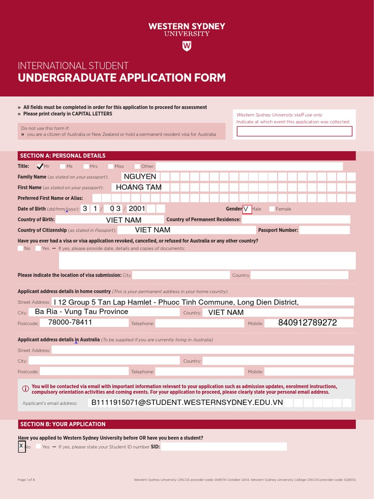International Student Application Form | PDF | International English ...