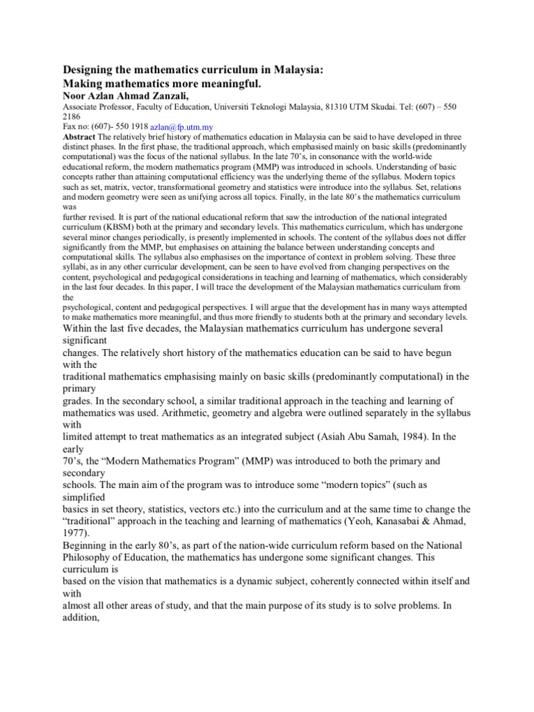 Malaysian Mathematician Insights | PDF | Curriculum | Vocational Education