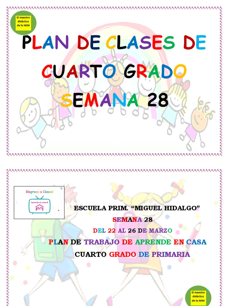 Plan de Clases Cuarto Grado - Semana 28 | PDF