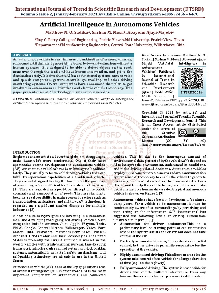 Artificial Intelligence In Autonomous Vehicles Pdf Artificial