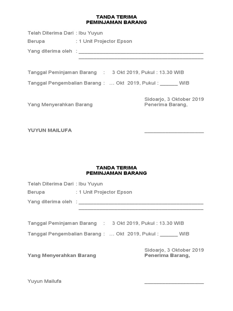Tanda Terima Pinjam Barang | PDF
