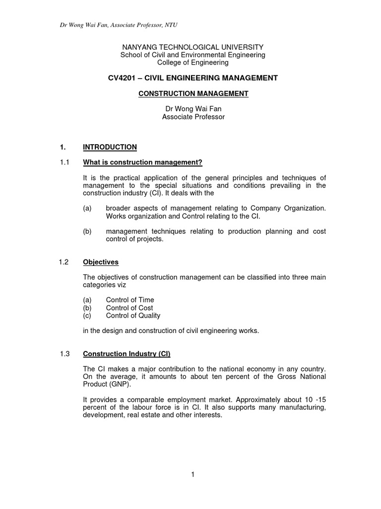 Cv4201 - Civil Engineering Management | PDF | Uncertainty ...