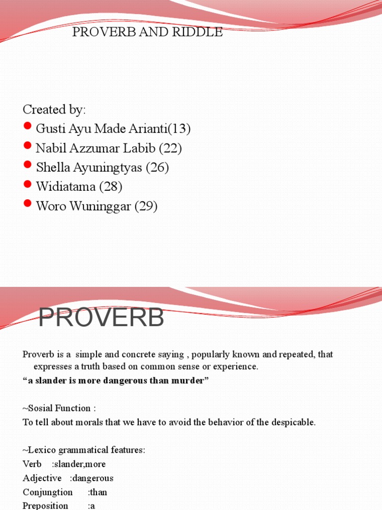 Proverb and Riddle PDF Noun Verb
