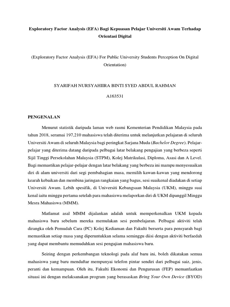 Exploratory Factor Analysis (EFA) Bagi Kepuasan Pelajar Universiti Awam ...
