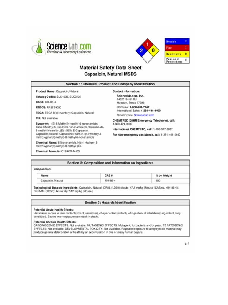 MSDS Capsaicin PDF