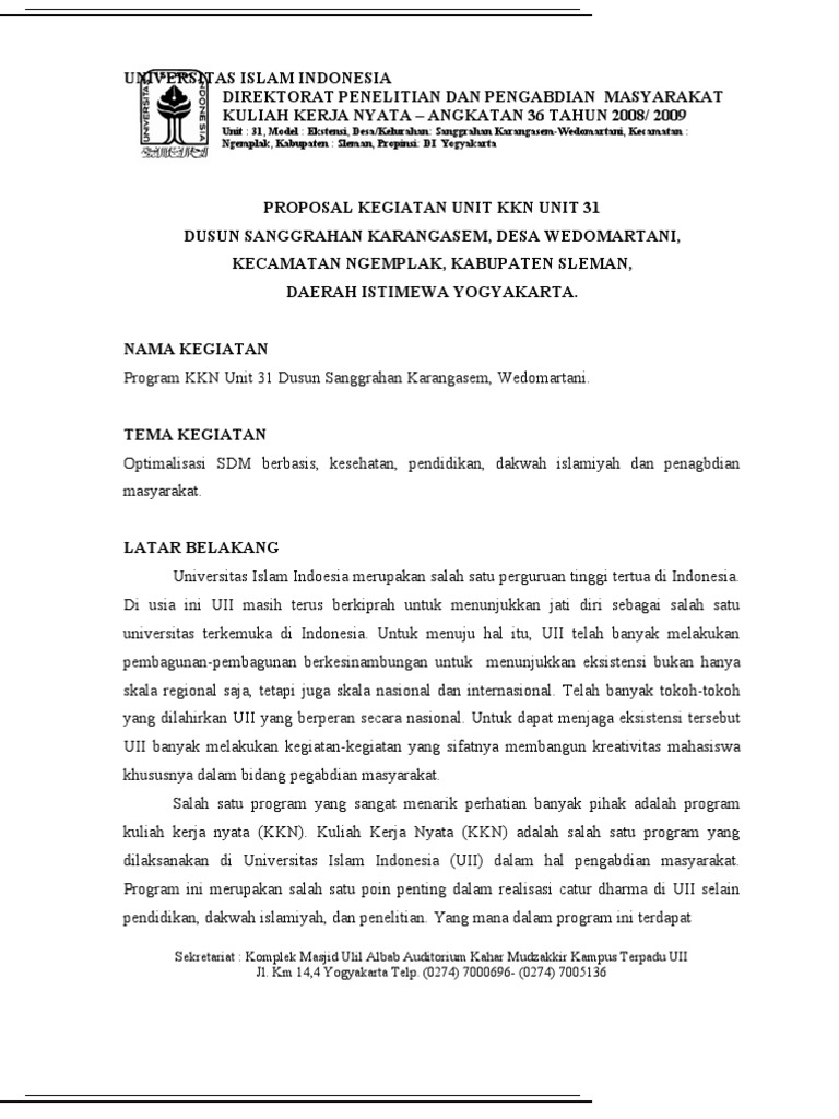 Proposal Kegiatan Unit KKN Unit 31 | PDF