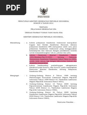 Pmk No 8 Ttg Pelayanan Kesehatan Spa Pdf