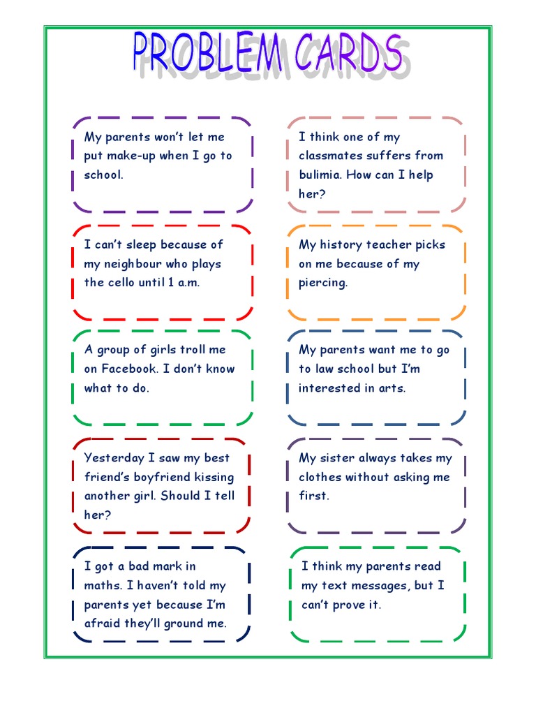 Giving Advice Problem Cards Conversation Topics Dialogs Fun Activities ...