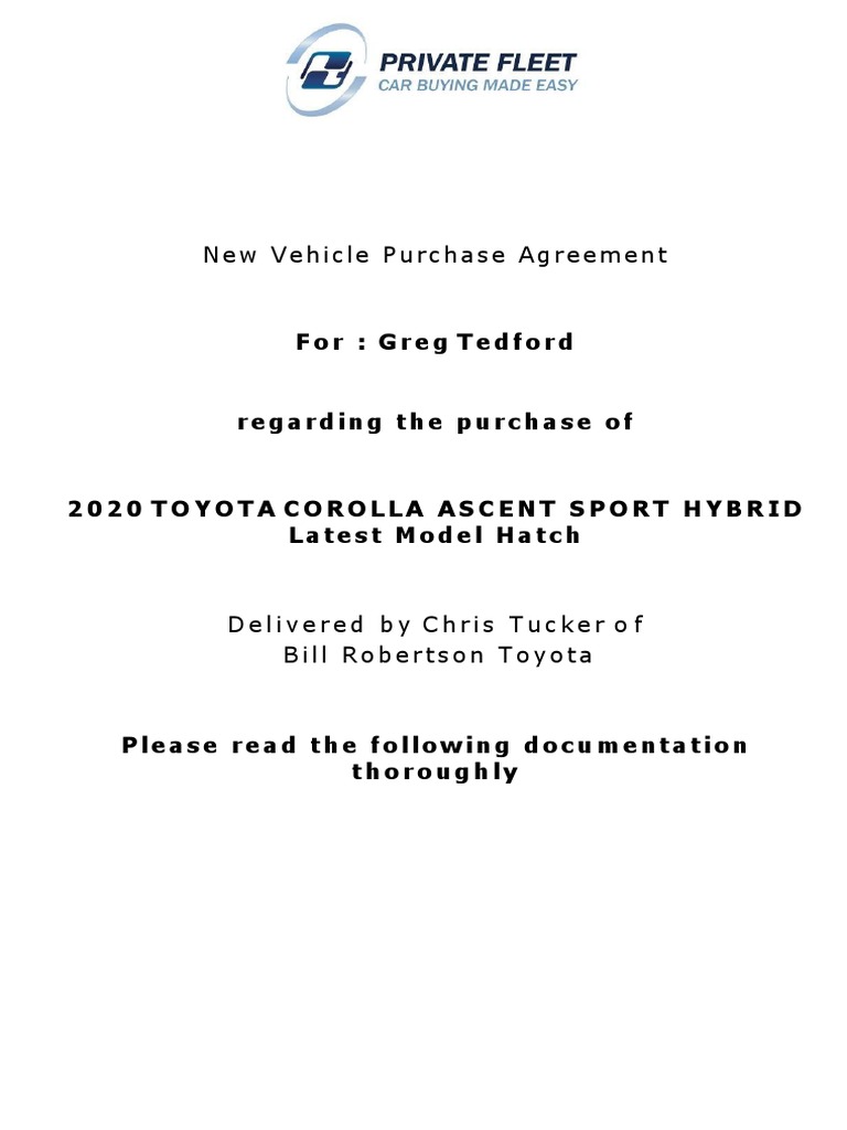 Vehicle Purchase Agreement for Toyota | PDF | Breach Of Contract | Receipt