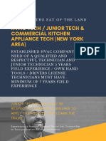 Hvac Tech - Junior Tech & Commercial Kitchen Appliance Tech (New York Area)