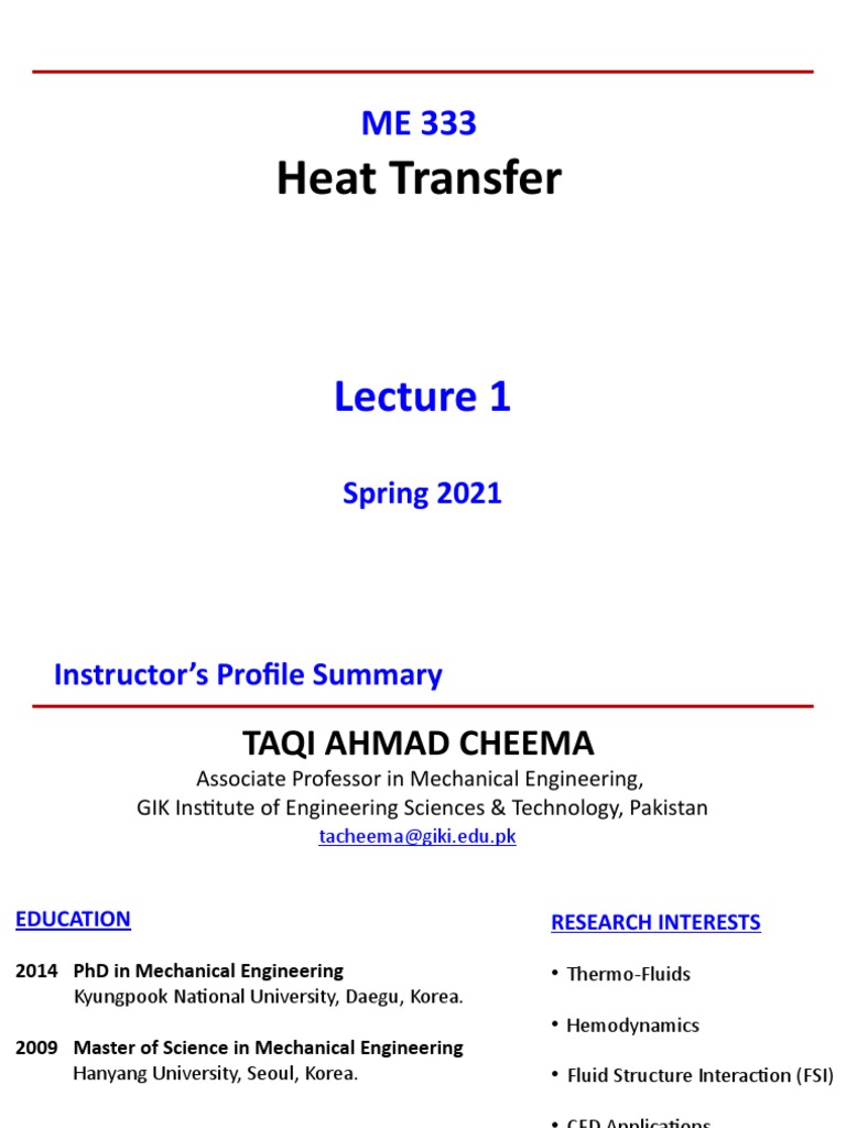 Heat Transfer: Spring 2021 | PDF | Heat Transfer | Thermal Conduction