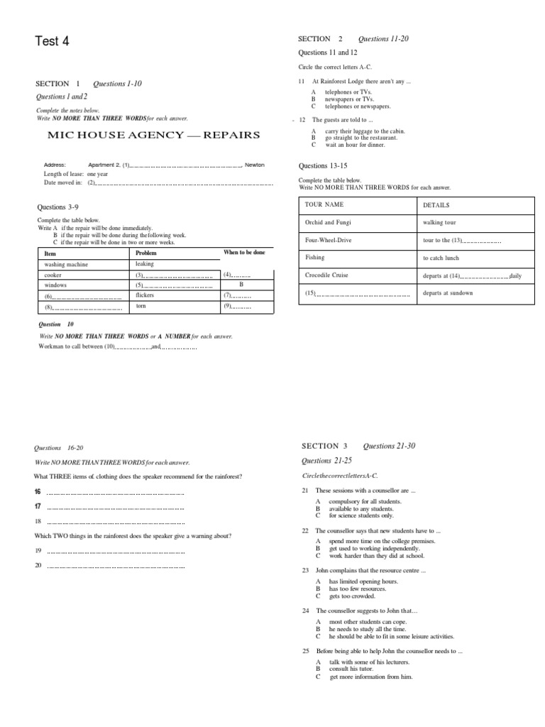 Test 4 Mic Ho Use Agency Repairs PDF Business