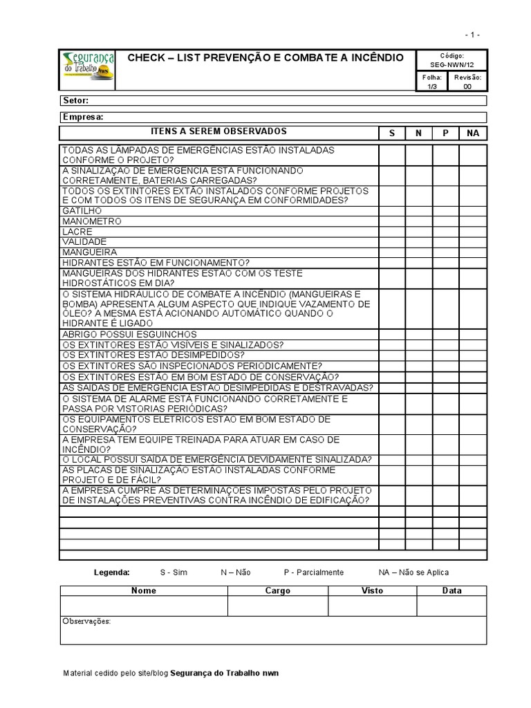 CheckList Prevenção e Combate A Incêndio | PDF