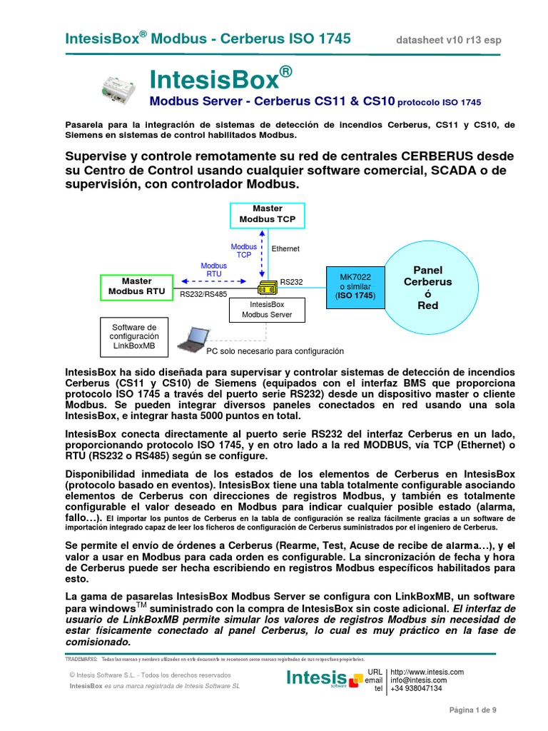 Intesisbox Modbus Server Cerberus ISO1745 Datasheet Es | PDF | Scada ...