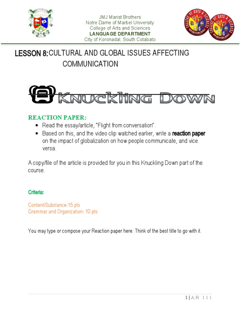 Lesson 8: Communication Cultural and Global Issues Affecting | PDF ...