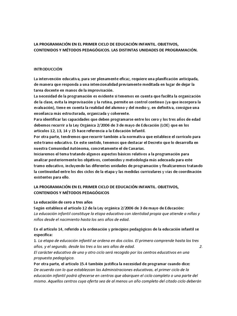 Programación en Educación Infantil 0-3 años | PDF | Evaluación | Plan ...