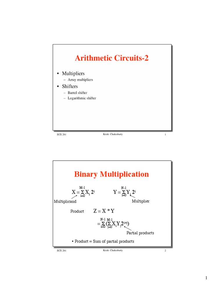 Arithmetic Circuits2 Multipliers Shifters PDF Theory Of