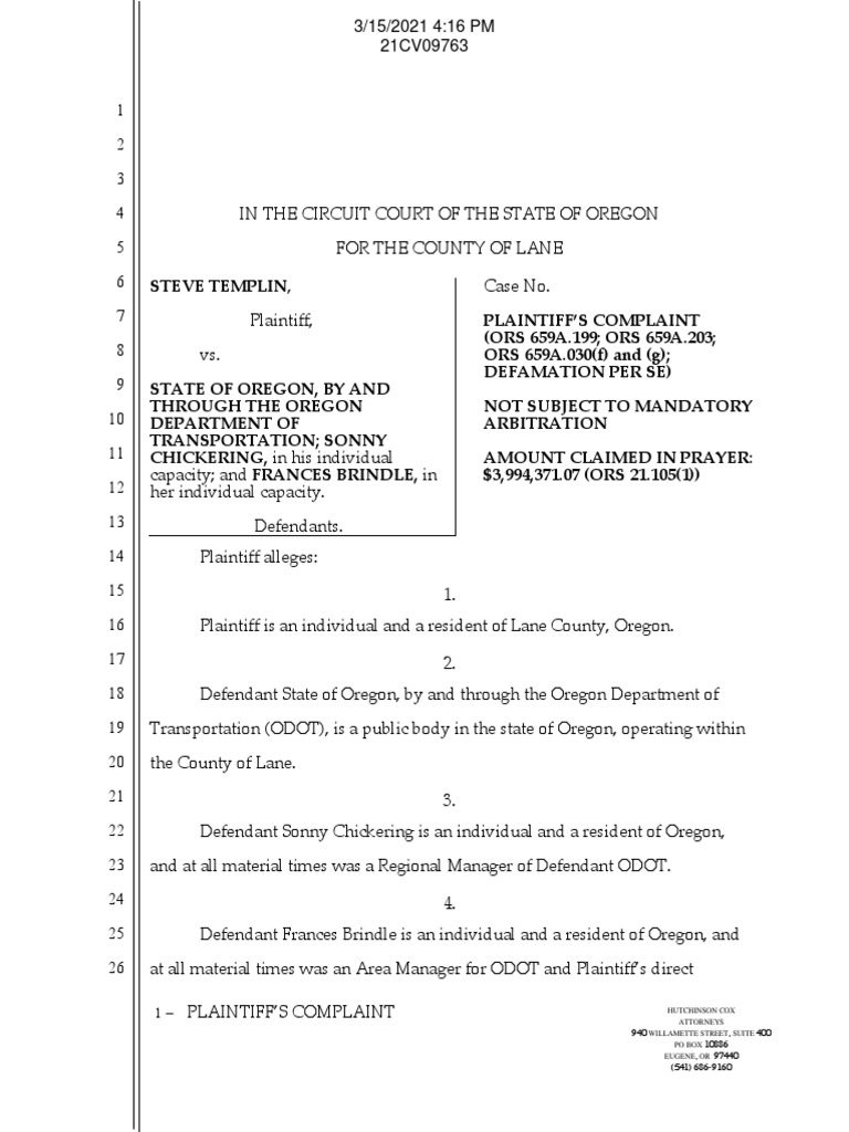 Templin V State of Oregon Et Al | PDF | Damages | E Verify