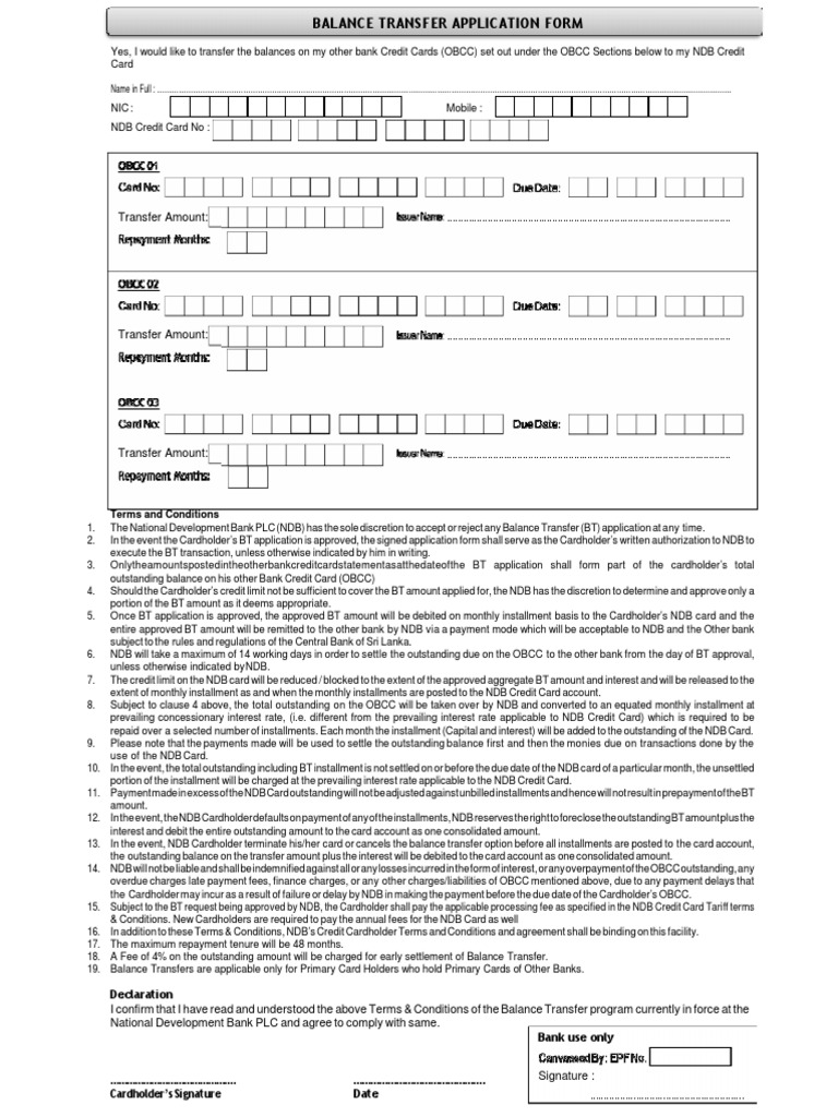 Balance Transfer Application Form Correct | PDF | Credit Card | Credit