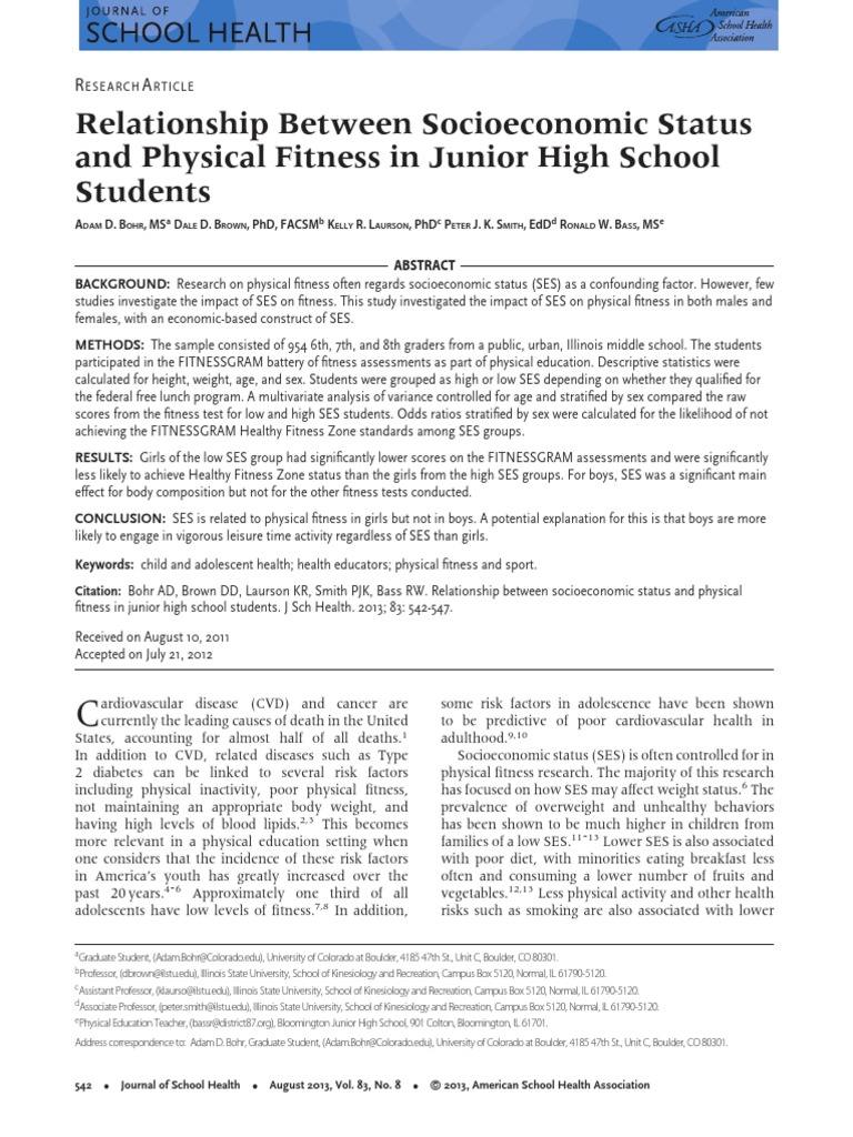 Relationship Between Socioeconomic Status and Physical Fitness in