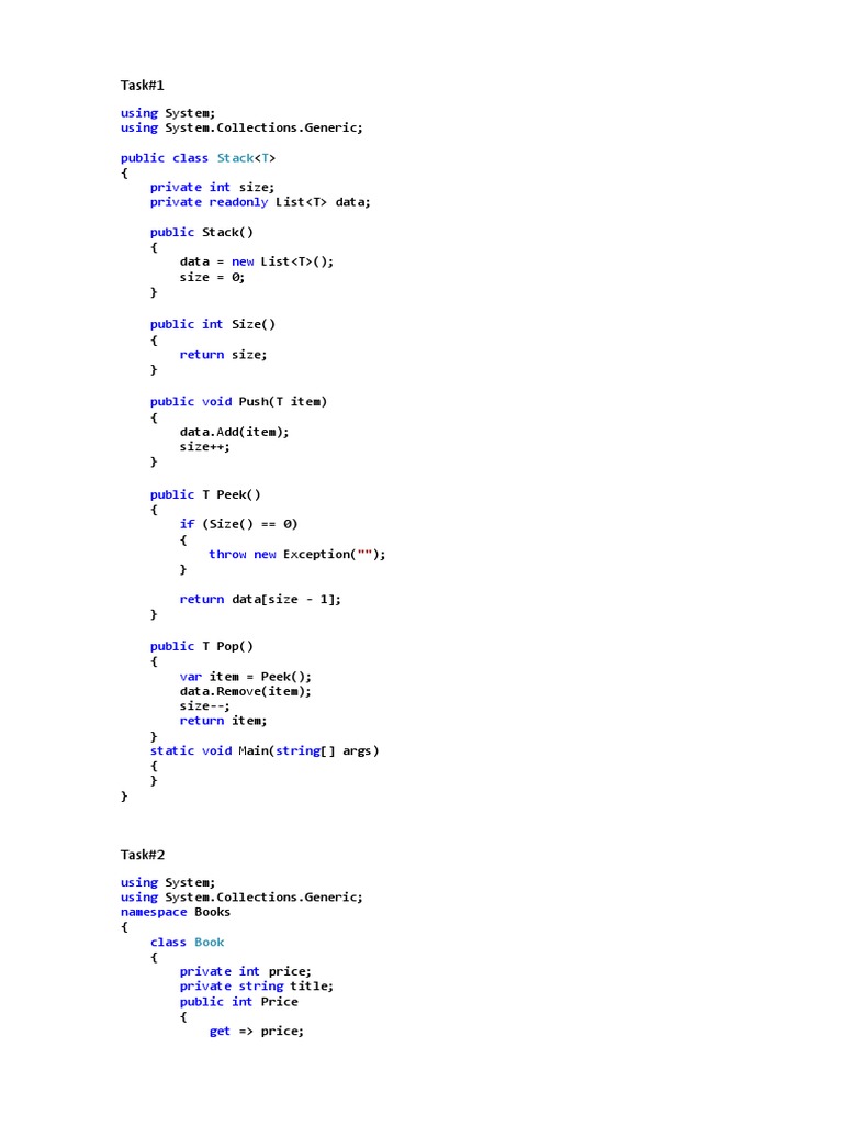 Task#1: Stack T | PDF | Object Oriented Programming | Computer Programming