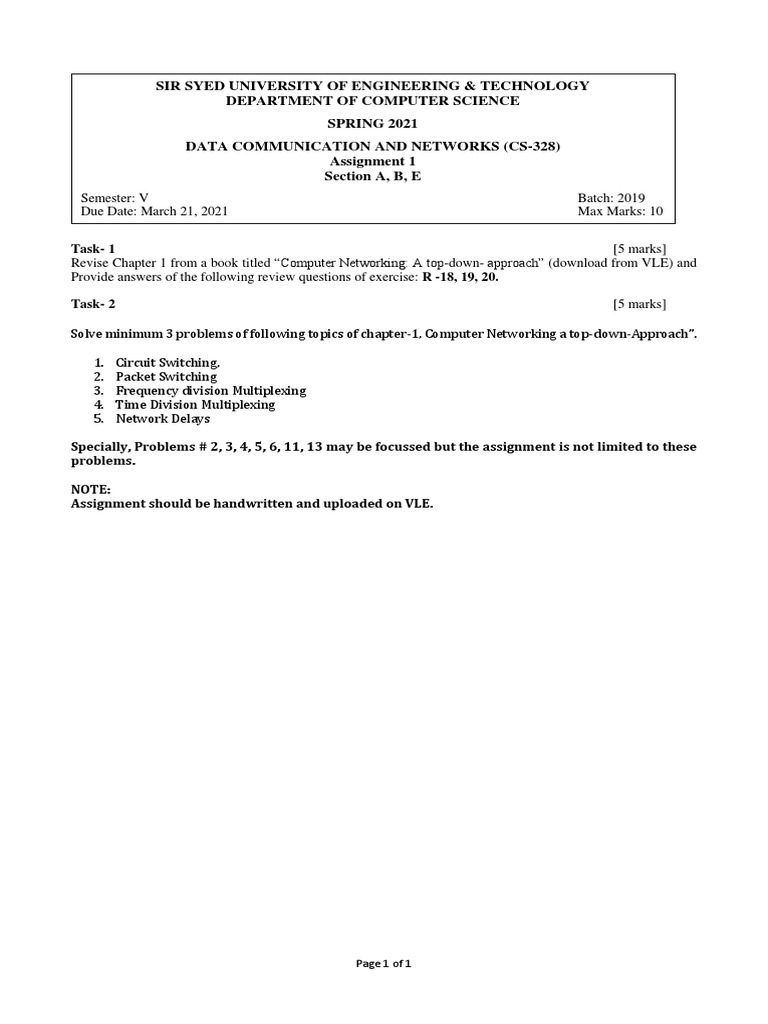 Assignment 1 CN Batch 2019 Sec A B E | PDF