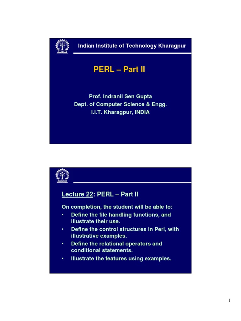 Perl - Part Ii: Indian Institute of Technology Kharagpur | PDF ...