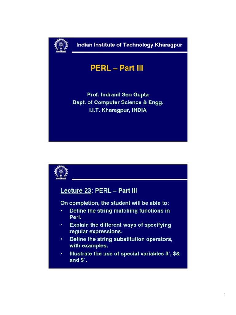Perl - Part Iii: Indian Institute of Technology Kharagpur | PDF ...
