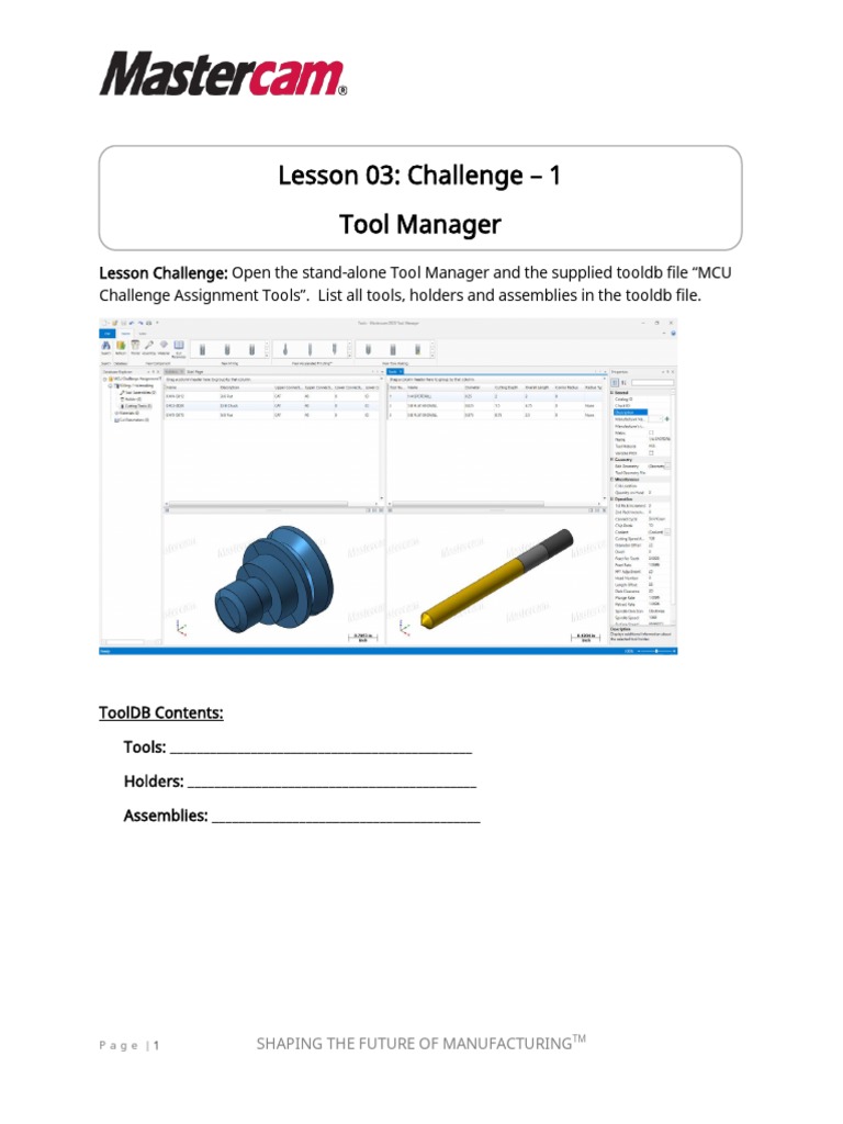 01 - Mastercam 3D Mill - Challenge Assignment - Lesson 3 | PDF