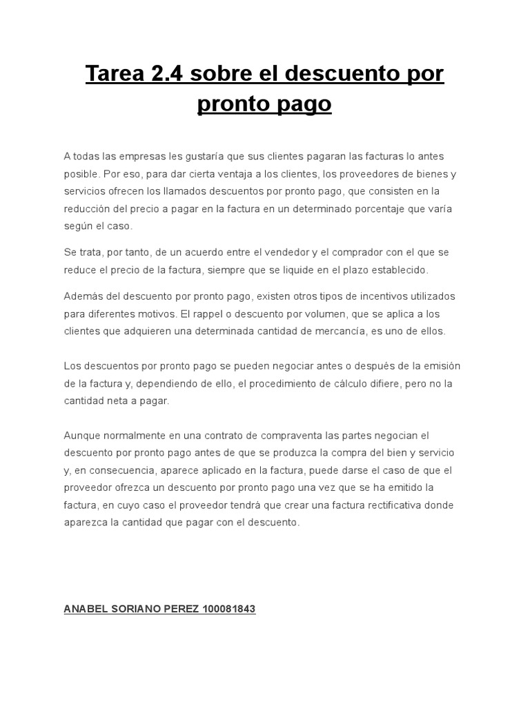 Descuentos por Pronto Pago en Facturas | PDF