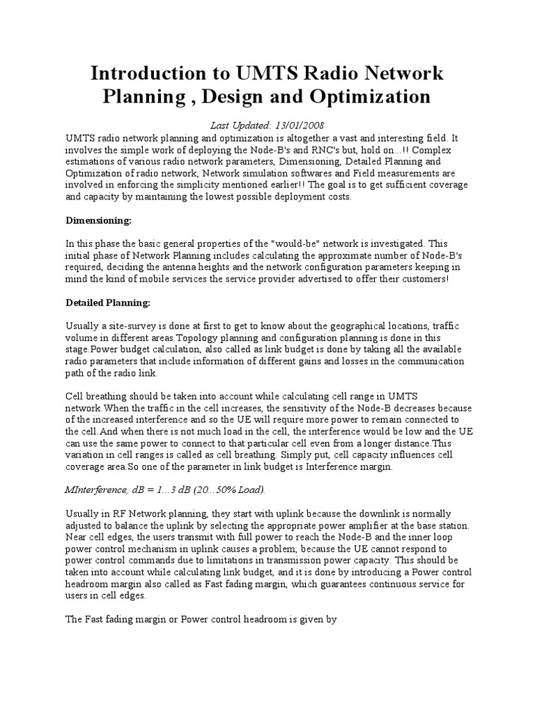 Introduction To UMTS Radio Network Planning | PDF | Wireless ...