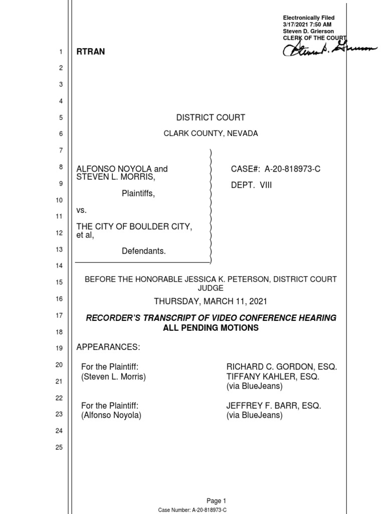 Boulder City Court Hearing Transcript | PDF | Summary Judgment ...