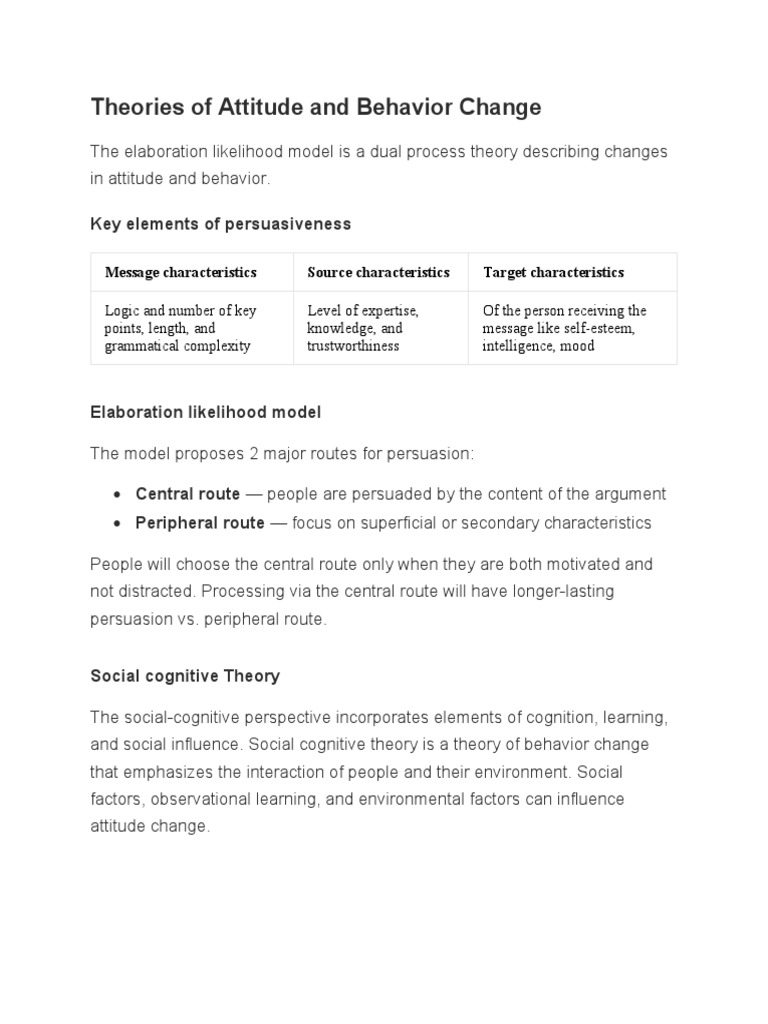 Theories of Attitude and Behavior Change | PDF | Science & Mathematics