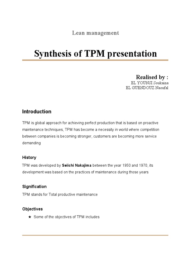 Total Productive Maintenance Overview | PDF | Business | Business Process