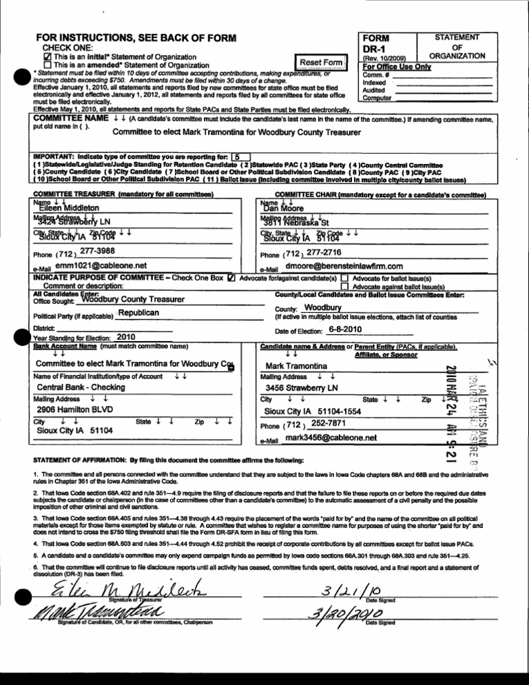 Iowa Committee Statement Form Guide | PDF