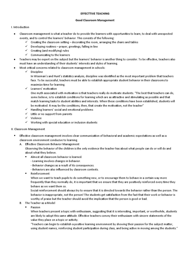 Effective Classroom Management Strategies | PDF | Self Concept ...
