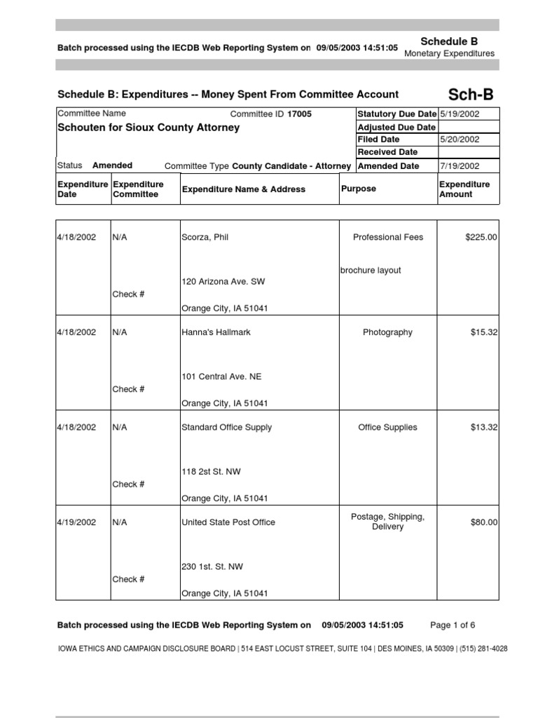 2002-05-19 Schedule B | PDF | Iowa | Business