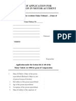 Format of Application For Compensation in Motor Accident