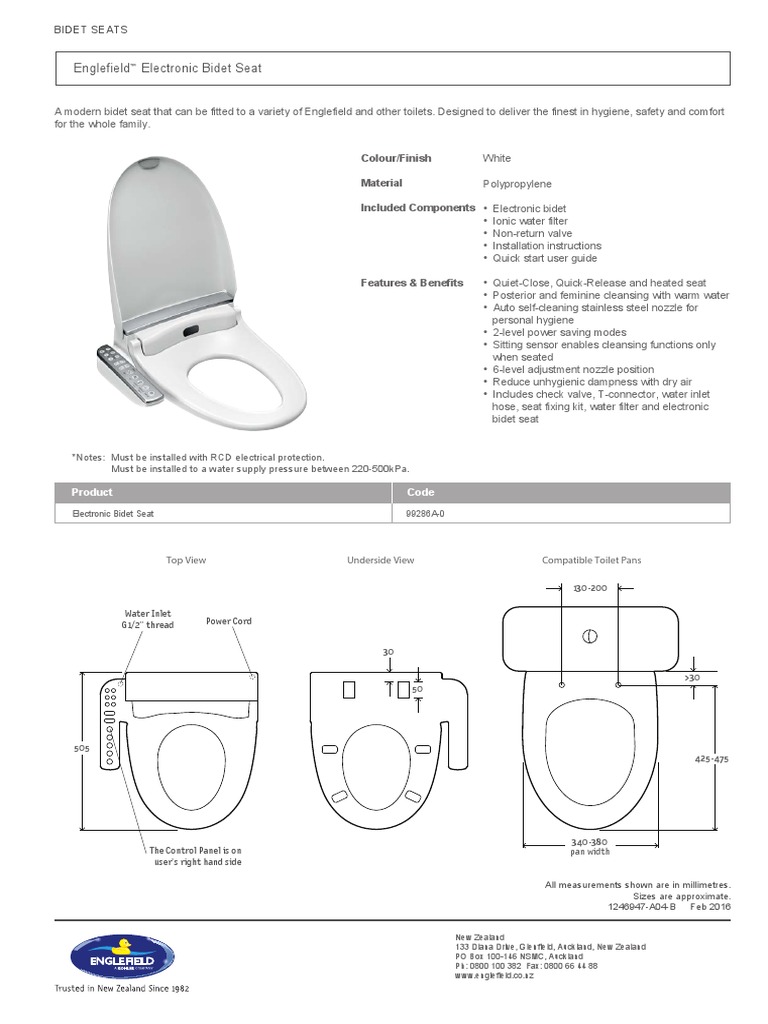 Englefield Electronic Bidet Seat PDF Plumbing Home Appliance