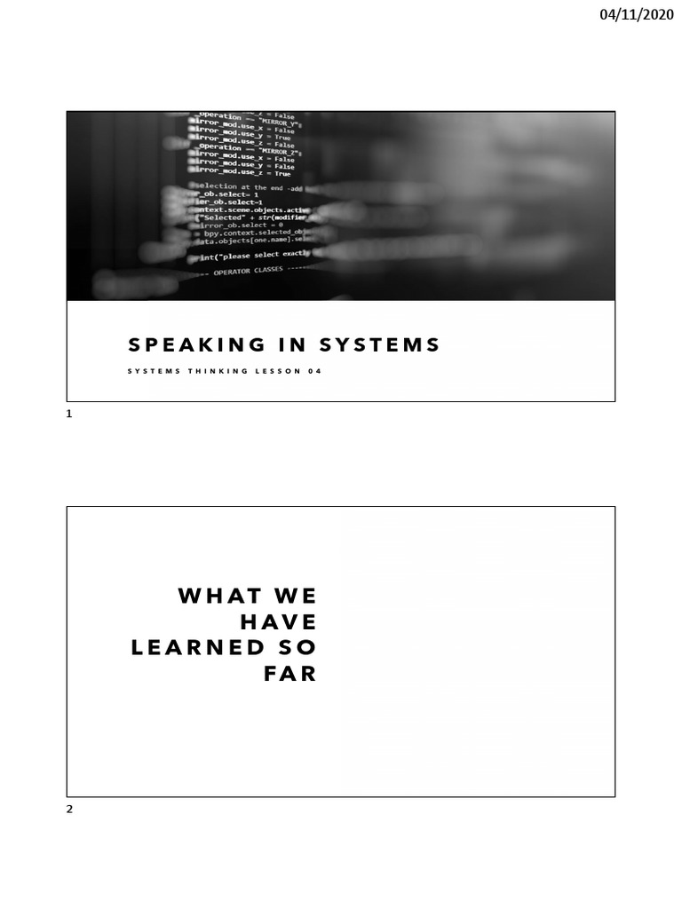 Lesson 04 - Speaking in Systems | PDF | Cognitive Science | Cognition