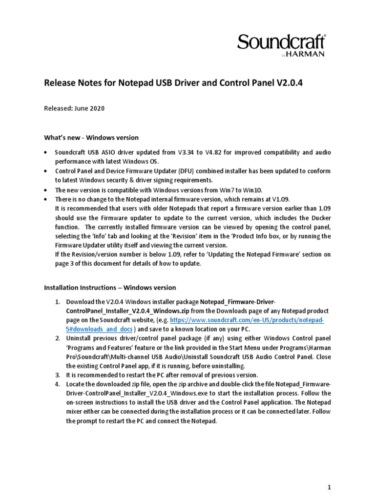 Notepad USB Driver and Control Panel V2.0.4 Release Notes | PDF ...
