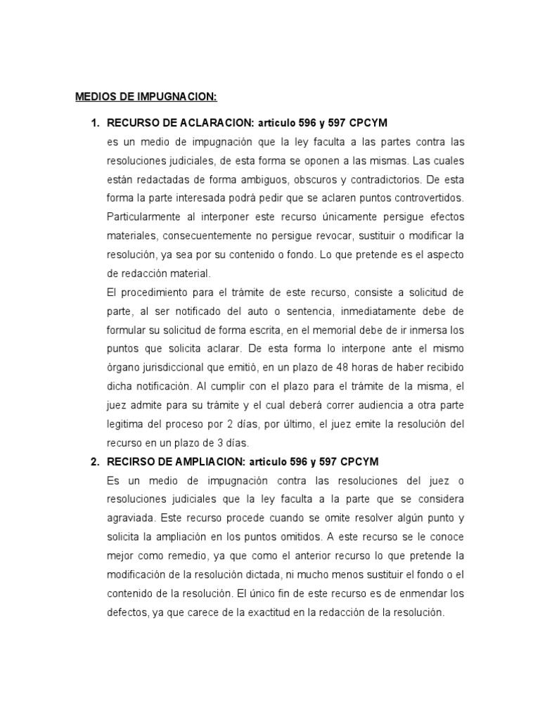 Medios de Impugnacion en Materia Civil | PDF | Apelación | Sentencia (ley)